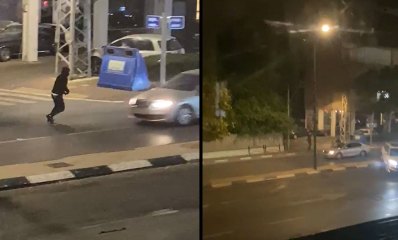 תקיפת עובד ערבי ברחוב בן גוריון בהרצליה, רכב נוסע בנתיב בנגדי ורכב חוצה אי תנועה