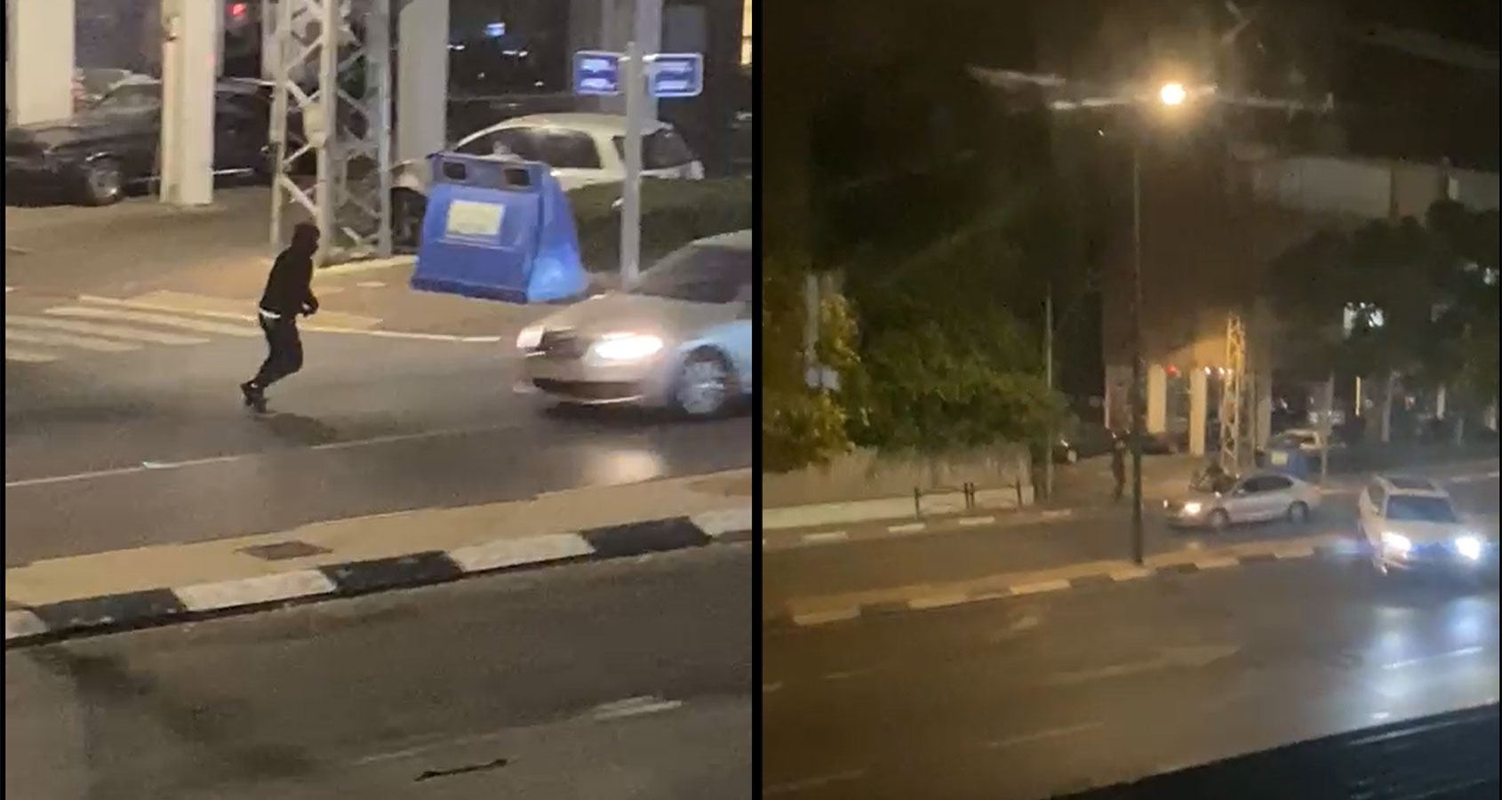 תקיפת עובד ערבי ברחוב בן גוריון בהרצליה, רכב נוסע בנתיב בנגדי ורכב חוצה אי תנועה