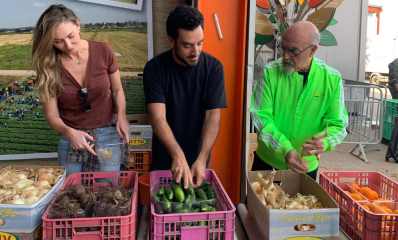 אהרוני, ביטון ואנסקי ממיינים ירקות. צילום: יח"צ