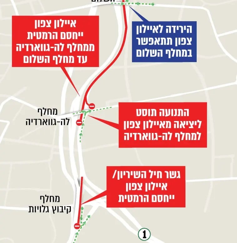 מפת החסימות. הדמיה: נתיבי איילון