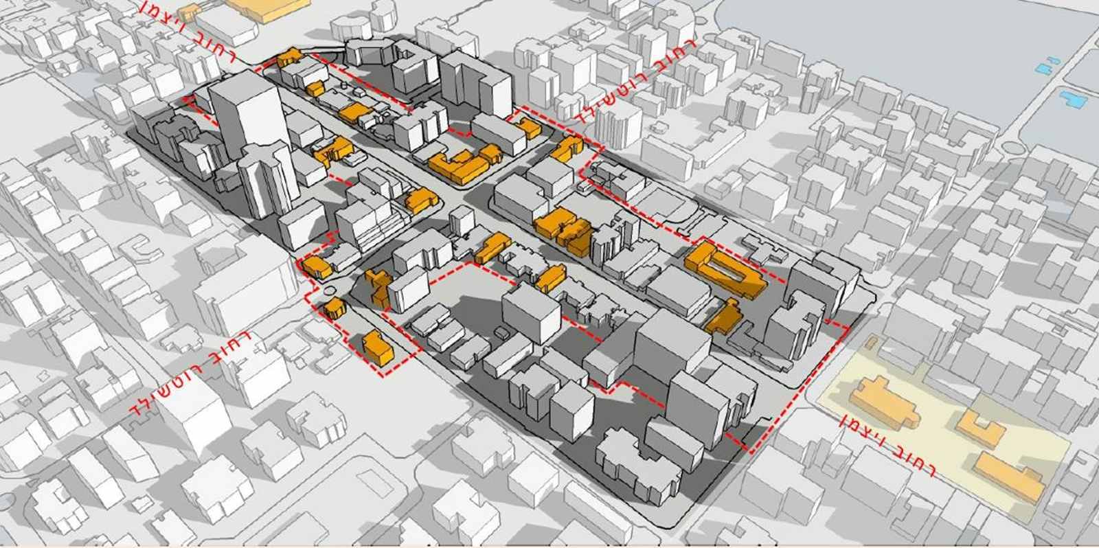 האזור בו תבוצע התכנית. הדמיה: נאור מימר אדריכלות ושימור