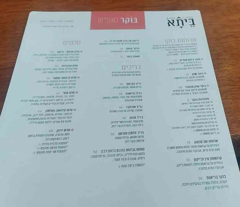 תפריט סופ"ש בוקר של ביתא קפה. צילום: פרטי