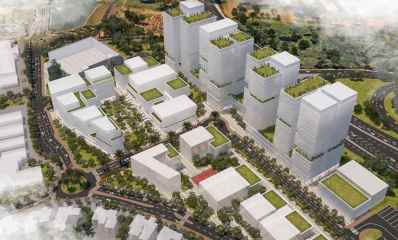 המתחם שצפוי לקום על שטח מפעל "אלקו" הנטוש בצומת מורשה. צילום: ישר אדריכלים