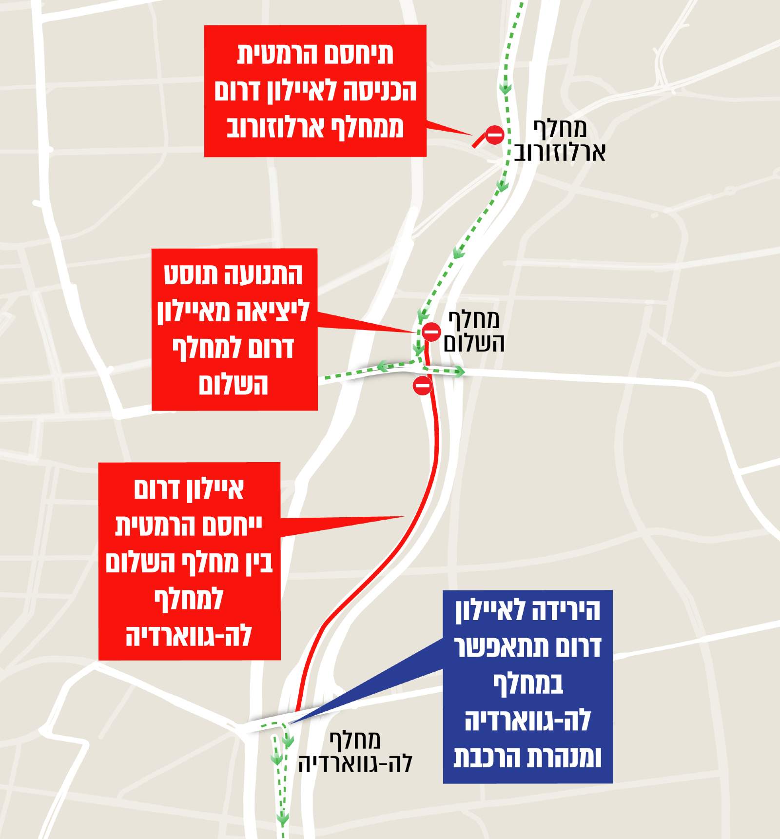 הקטע בו תבוצע החסימה. איור: נתיבי איילון