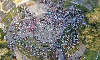 צילום רחפן. מפגינים נגד המפכה המשפטית ברמת השרון. 22.04.2023