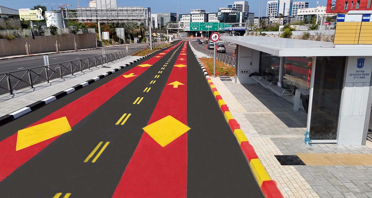 נתיבי התנועה הציבורית החדשים הנפתחים במחלף הסירה בהרצליה. (צילום: לביא תצלומי אוויר, באדיבות חברת נתיבי איילון)