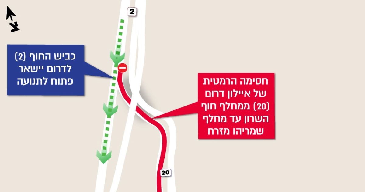 מפת החסימות באדיבות נתיבי איילון