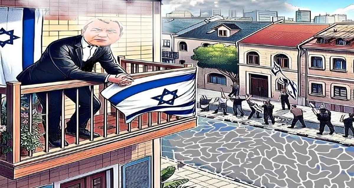 הפגנה מול בית גדי איזנקוט. איור AI - שמואל אליעז