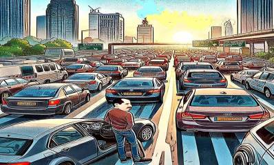 איור, פקקי תנועה. עיבוד AI - שמואל אליעז