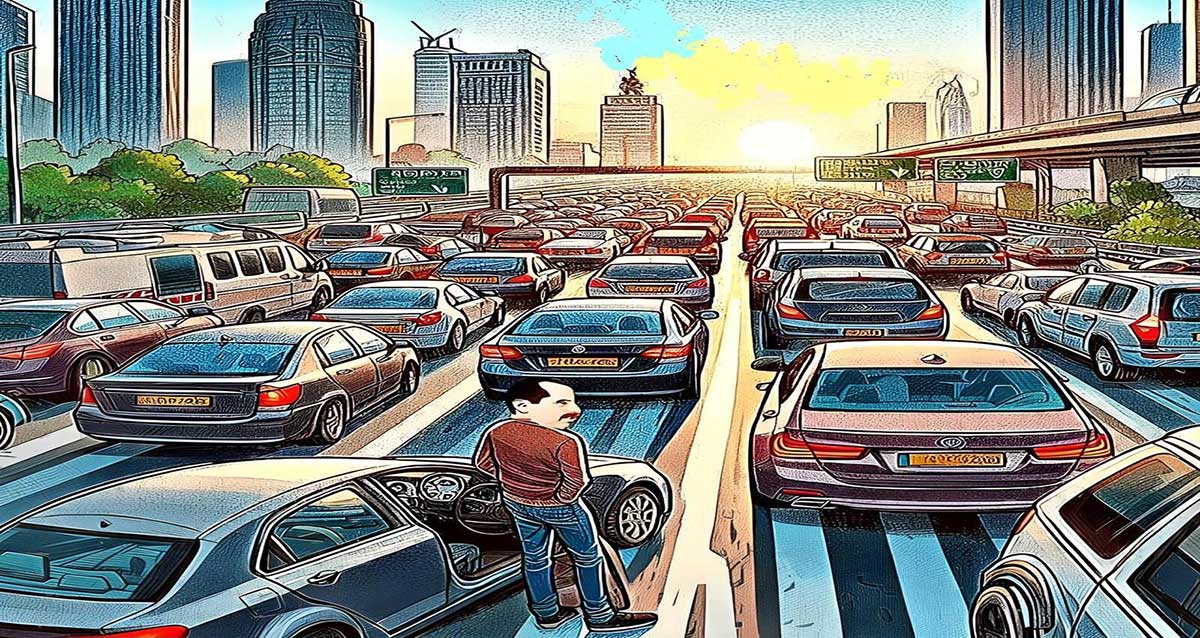 איור, פקקי תנועה. עיבוד AI - שמואל אליעז