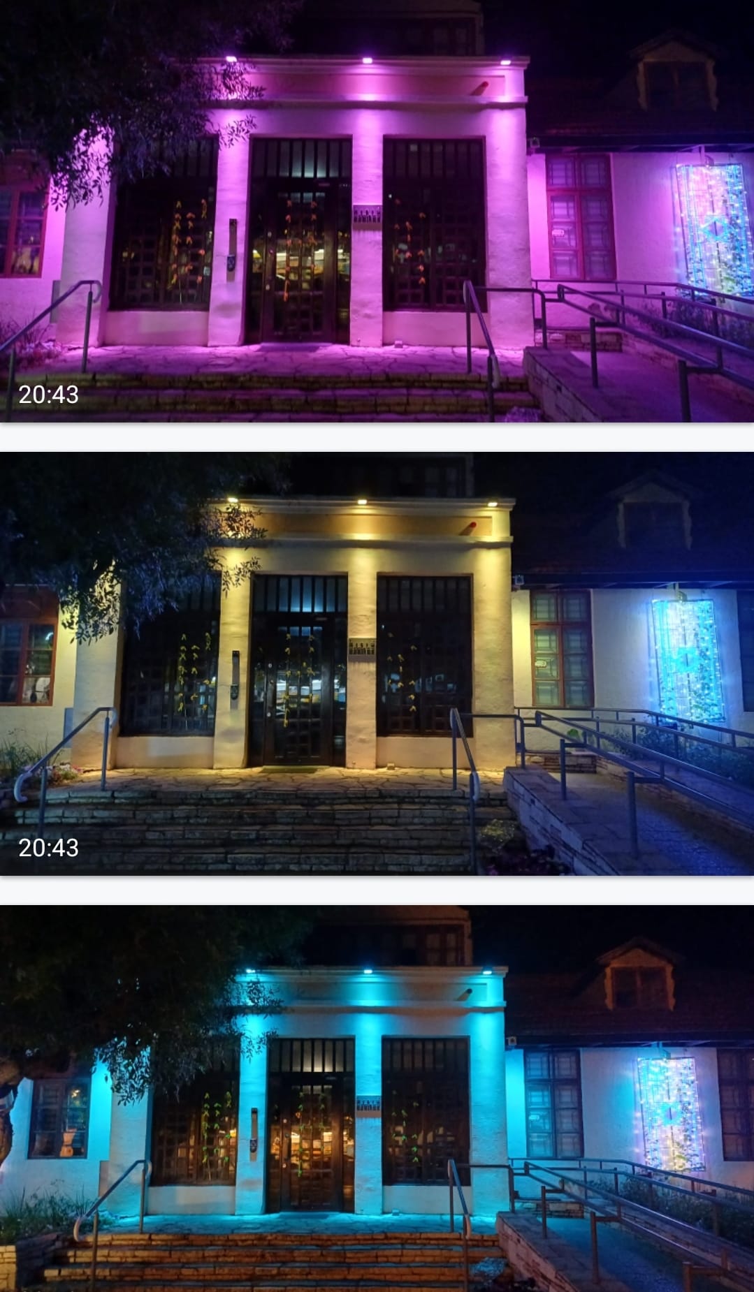 בניין עירית כפר סבא מואר בצבעי הגאווה. צילום באדיבות דוברות העירייה