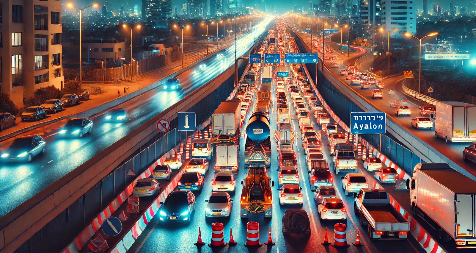 הדמיה: חסימה לילית בנתיבי איילון. עיבוד AI
