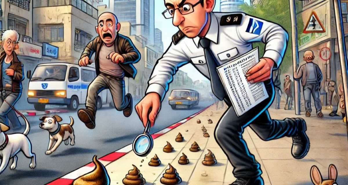 פקחי העירייה ידגמו צואת כלבים. עיבוד AI