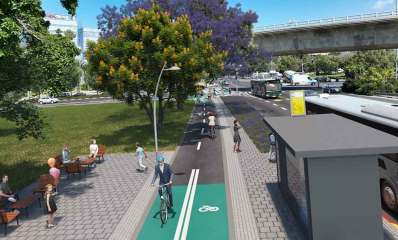 הדמייה של שביל האופניים באיזור מחלף גלילות בצמוד לכביש החוף