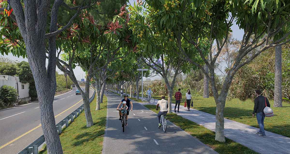 אילוסטרציה של שבילי האופניים בין תל אביב להרצליה