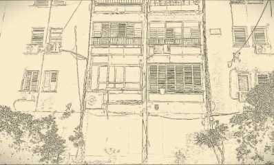 חזית בניין בשכונת שביב. איור AI