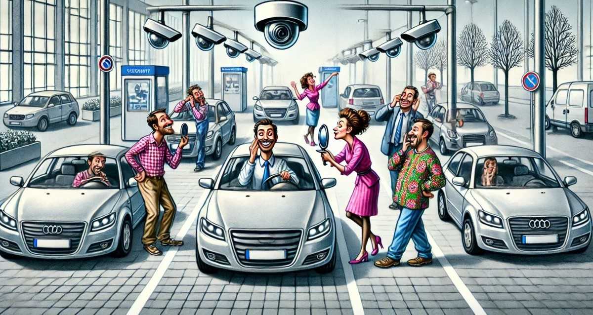 קריקטורה: נהגים מסתדרים לקראת צילומים במצלמות העירייה. איור AI - מערכת