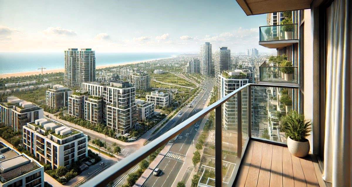 הדמיה - נוף ממרפסת דירה בקומה ה-11. עיבוד AI - מערכת
