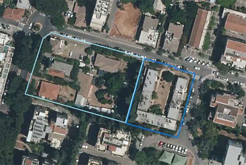 מתחם עמרמי בכפר סבא. תצלום אוויר. בניינים ובתים במבט על