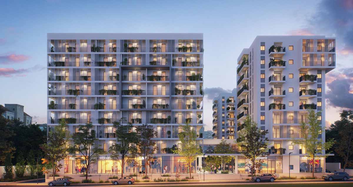 מעונות הסטודנטים המתוכננים בכפר סבא. בניינים בני 9 קומות, וקומת הקרקע מסחר.