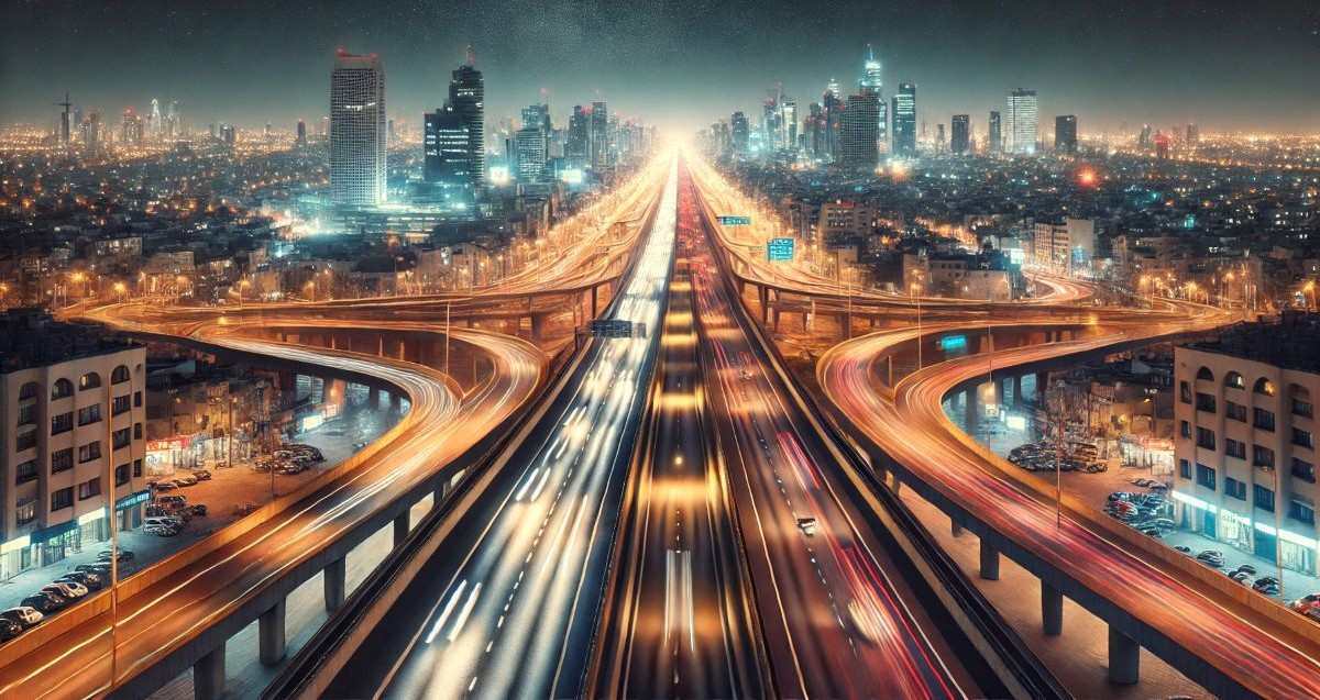 הדמיה: נתיבי איילון בלילה. עיבוד AI - מערכת