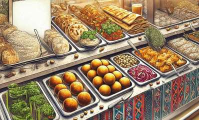 איור של דוכן פלאפל. עיבוד בינה מלאכותית