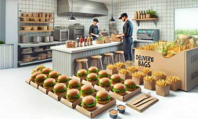 מסעדת המבורגרים, עם משלוחים מוכנים. תמונת AI