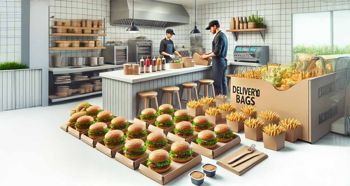 מסעדת המבורגרים, עם משלוחים מוכנים. תמונת AI