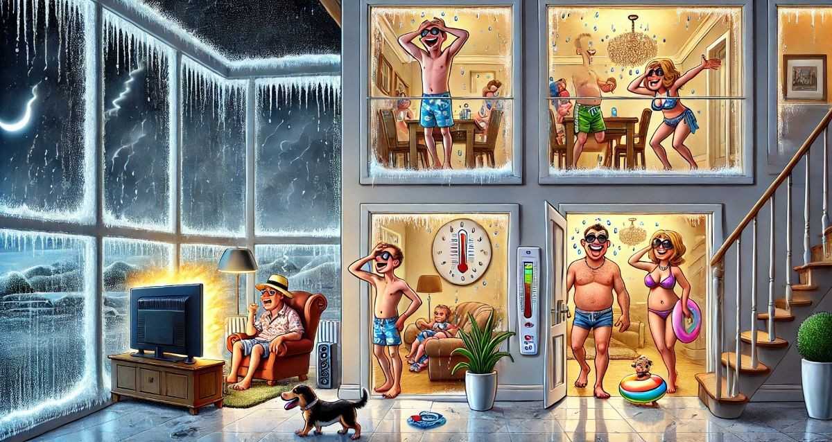 בית עם חימום תת רצפתי. איור AI - מערכת