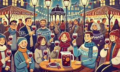 שותים סנגריה בפסטיבל החורף ברובע העשירי. עיבוד AI - מערכת