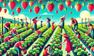 קטיף תותים. איור AI - מערכת