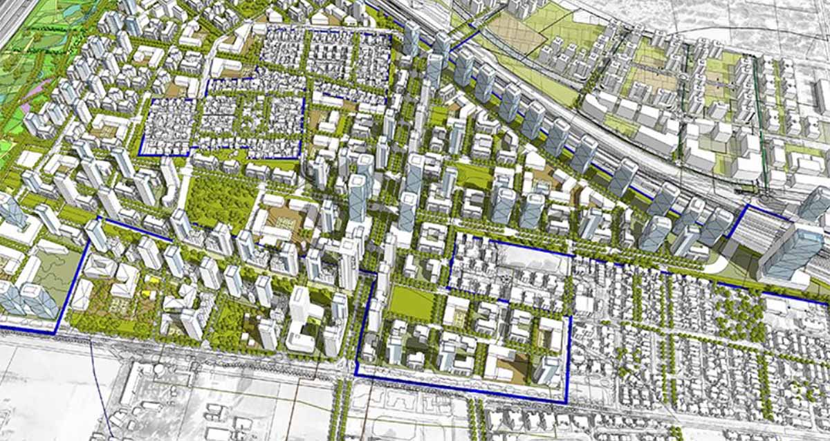 מפת רובע הרצליה צפון. בכחול מסומנות השכונות המתוכננות. מבט על האזור.