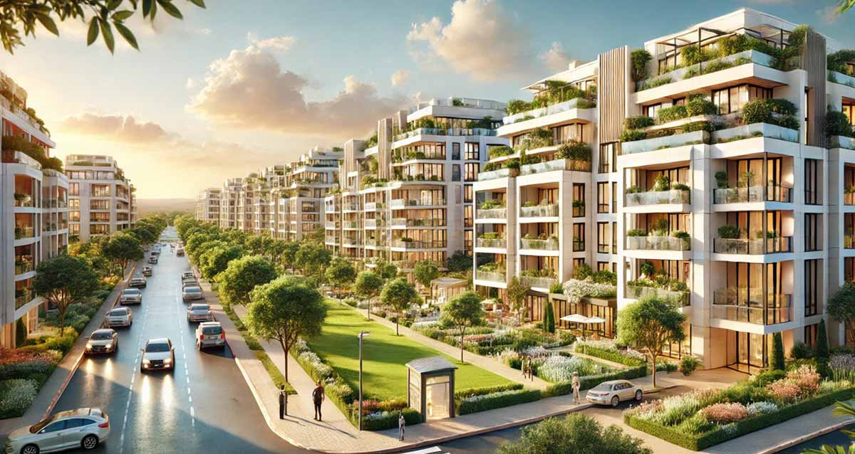 איור בינה מלאכותית של שכונת נווה אמירים הרצליה.