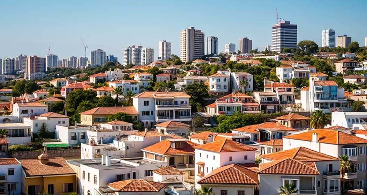 שכונת הדרים בכפר סבא. בתים של קומה אחת או שתיים עם גגות רעפים אדומים. ברקע בנייני מגורים גבוהים.