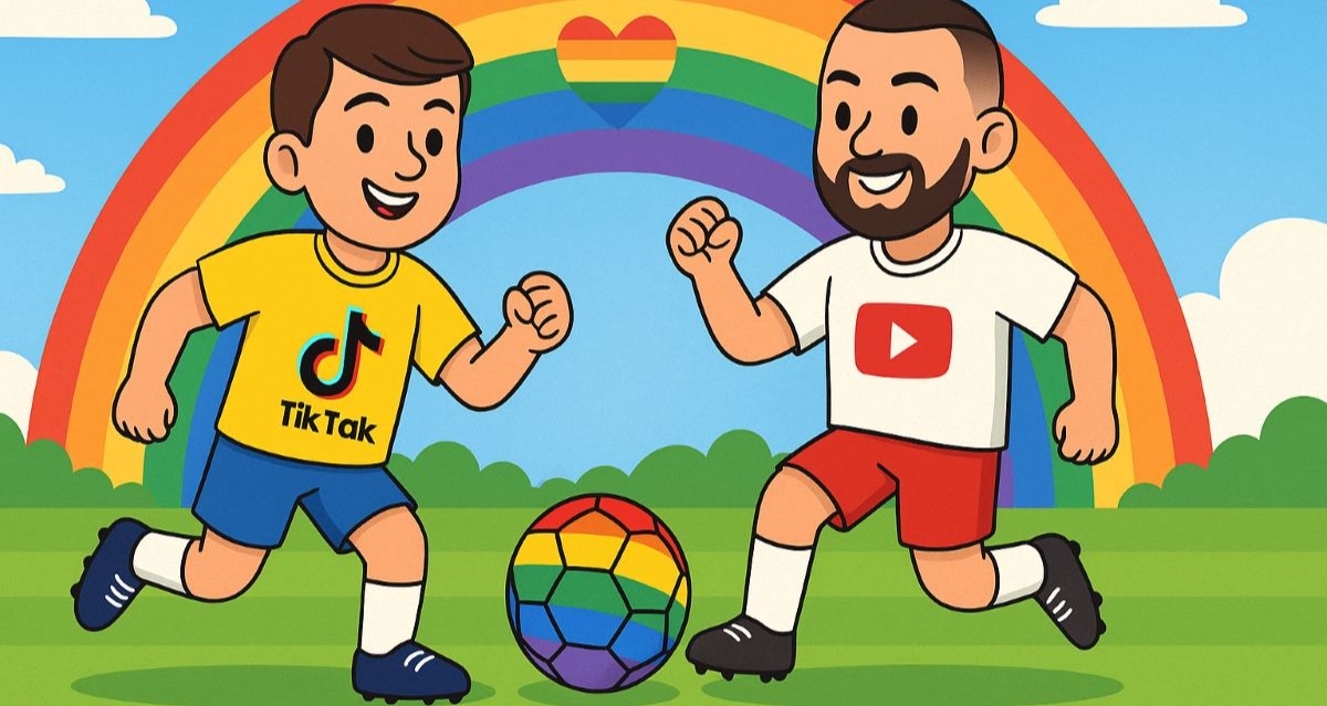 יו טיוב נגד טיק טוק על המגרש. איור AI - מערכת