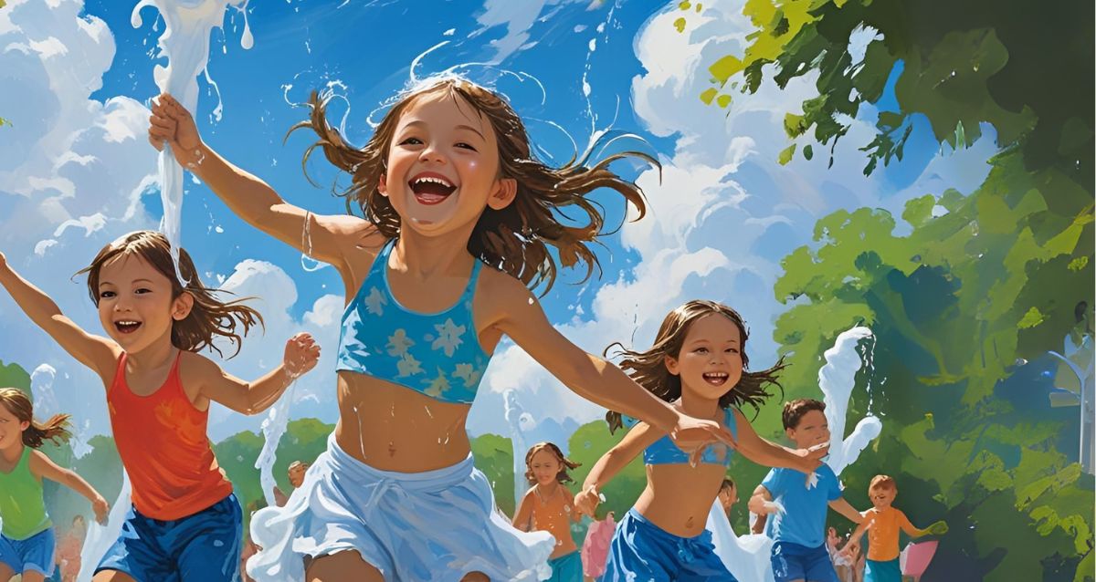איור ילדים במסיבת מים וקצף בגינה, צילום אילוסטרציה AI