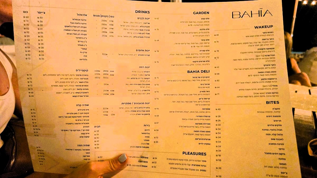 התפריט של בהיאה ביץ'. איפה העירייה. צילום: שרון אונליין