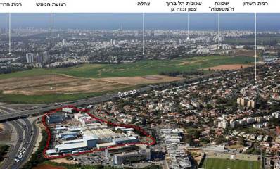 מתחם אלקו ברמת השרון, צומת מורשה, שכונת המשתלה ורמת החייל בתל אביב. המקומות והשמות מסומנים בקווים לבנים.