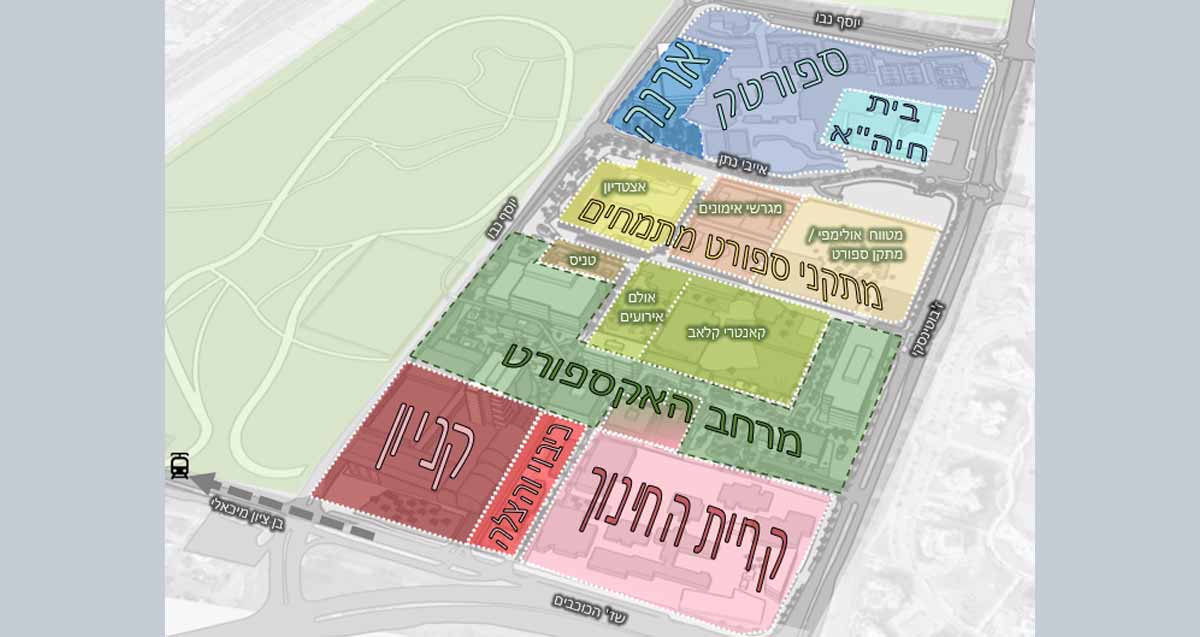 מפת תוכנית מתחם האקספורט, ליד בית חיל האוויר, ספורטק, ארנה קריית חינוך, כיבוי אש והקניון בהרצליה