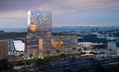 הדמיה של פרויקט משרדים בהרצליה פיתוח, פרשקובסקי. בניין של עשר קומות ועל חלק ממנו מתנשא מגדל משרדים של עוד 15 קומות.