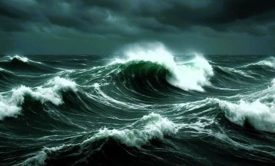 ים סוער ומסוכן. איור AI - מערכת