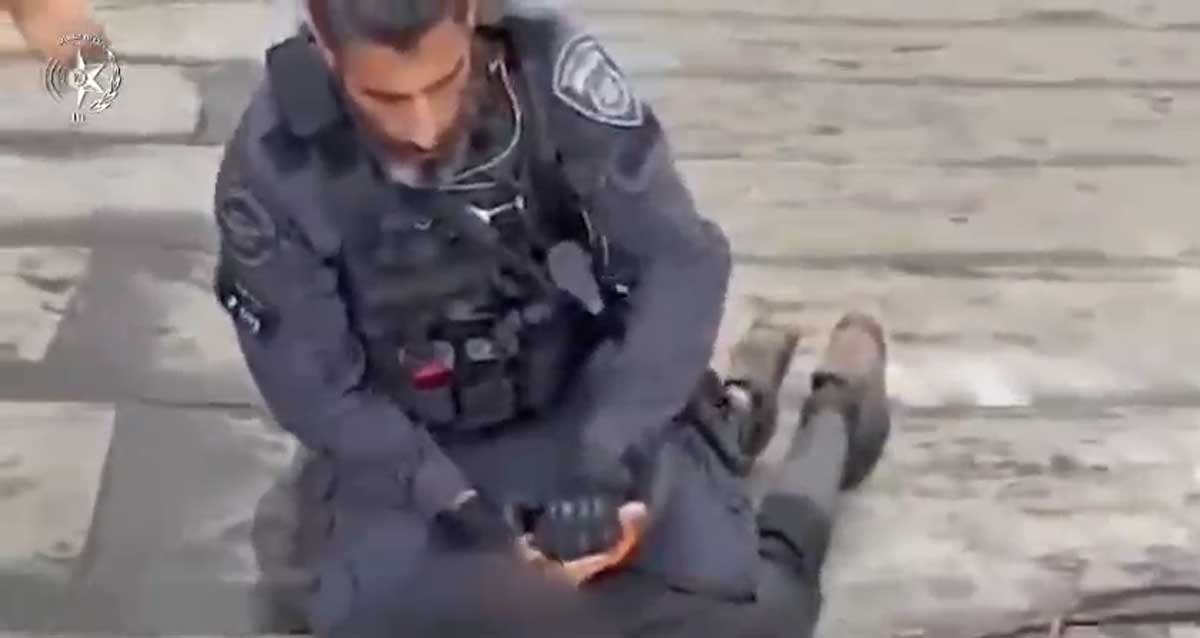 שוטר אוזק שוהה בלתי חוקי השרוע על ביטנו על גבי המדרכה ברחובות רעננה
