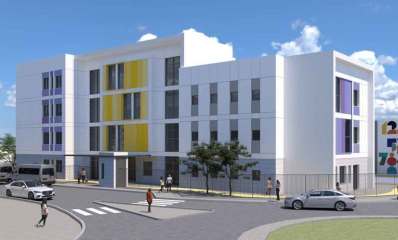 הדמיה של חטיבת איתן ברעננה. בניין של ארבע קומות, ואגף של שלוש קומות.