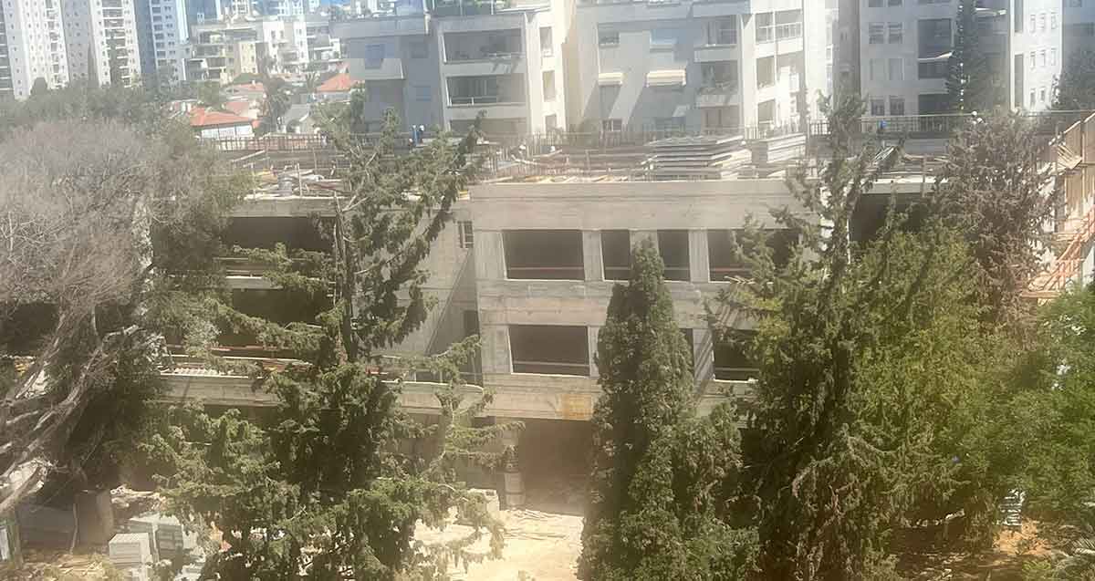 שלד המבנה המרכזי החדש בבית ספר הנדיב. צילום: שרון אונליין