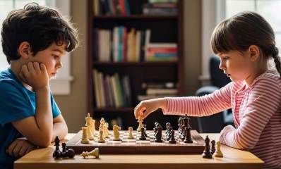 ילדים בחוג שחמט. איור בינה מלאכותית