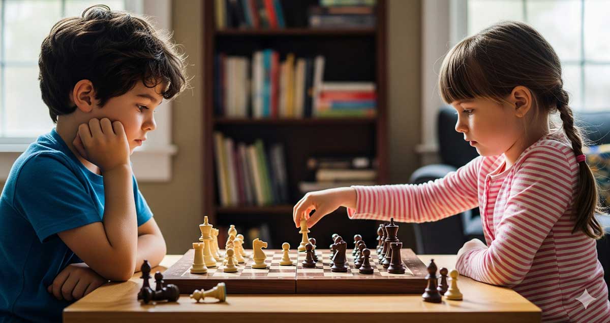 ילדים בחוג שחמט. איור בינה מלאכותית