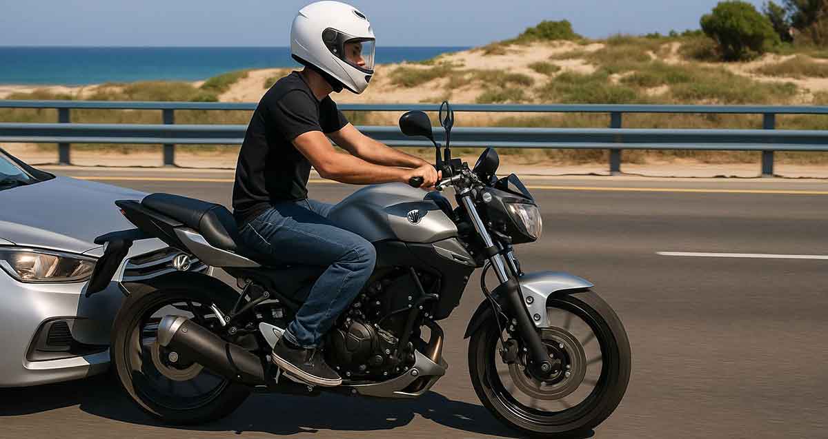 תאונת אופנוע רכב. איור בינה מלאכותית