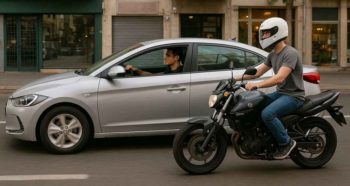 אופנוע ליד רכב. איור בינה מלאכותית