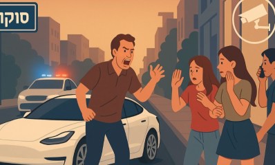 איור הדמיה של נהג הטסלה בהוד השרון. עיבוד AI - שרון אונליין