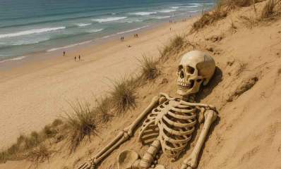 איור בינה מלאכותית של שלד בחוף